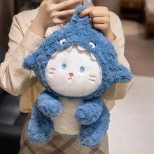 Load image into Gallery viewer, Cute Calico Cat Shark Plush Toy - Baby Cat in a Blue Shark Suit-2