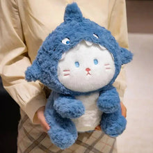 Load image into Gallery viewer, Cute Calico Cat Shark Plush Toy - Baby Cat in a Blue Shark Suit-3