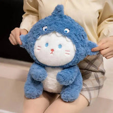 Load image into Gallery viewer, Cute Calico Cat Shark Plush Toy - Baby Cat in a Blue Shark Suit-7