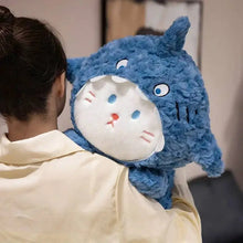 Load image into Gallery viewer, Cute Calico Cat Shark Plush Toy - Baby Cat in a Blue Shark Suit-9