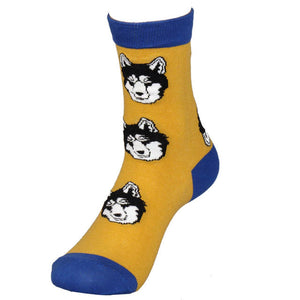 Image of husky socks in yellow and blue