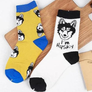Image of two husky socks for husky lovers