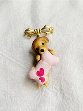Load image into Gallery viewer, Cute Labrador Brooch – Dog Pin Holding Pink Heart Bone-Yellow3910-GD-1