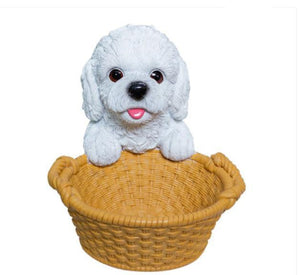 Image of a super cute white Doodle Christmas ornament in the most helpful white Doodle holding a basket design