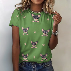 Cutest Black and Tan Chihuahua Love All Over Print Women's Cotton T-Shirt - 4 Colors-Apparel-Apparel, Chihuahua, Shirt, T Shirt-Green-2XS-20