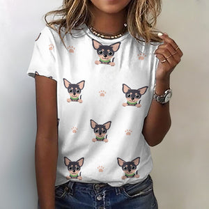 Cutest Black and Tan Chihuahua Love All Over Print Women's Cotton T-Shirt - 4 Colors-Apparel-Apparel, Chihuahua, Shirt, T Shirt-White-2XS-2