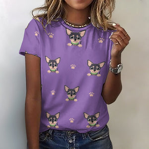 Cutest Black and Tan Chihuahua Love All Over Print Women's Cotton T-Shirt - 4 Colors-Apparel-Apparel, Chihuahua, Shirt, T Shirt-Purple-2XS-4