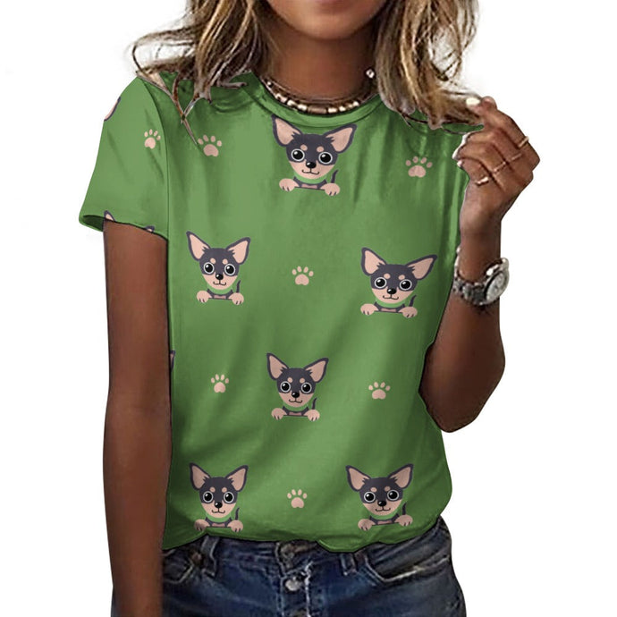 Cutest Black and Tan Chihuahua Love All Over Print Women's Cotton T-Shirt - 4 Colors-Apparel-Apparel, Chihuahua, Shirt, T Shirt-1
