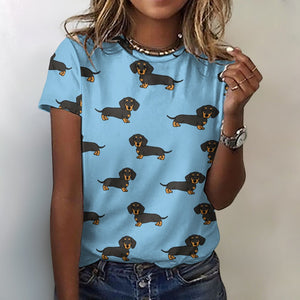 Cutest Black and Tan Dachshund All Over Print Women's Cotton T-Shirt - 4 Colors-Apparel-Apparel, Dachshund, Shirt, T Shirt-16