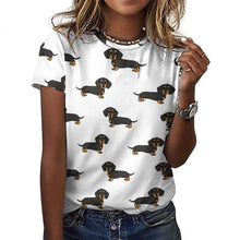 Load image into Gallery viewer, Cutest Black and Tan Dachshund All Over Print Women&#39;s Cotton T-Shirt - 4 Colors-Apparel-Apparel, Dachshund, Shirt, T Shirt-17