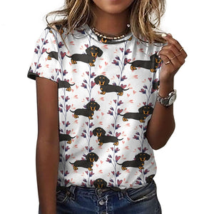Cutest Black and Tan Dachshund All Over Print Women's Cotton T-Shirt - 4 Colors-Apparel-Apparel, Dachshund, Shirt, T Shirt-2