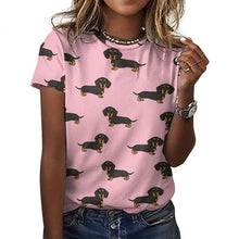 Load image into Gallery viewer, Cutest Black and Tan Dachshund All Over Print Women&#39;s Cotton T-Shirt - 4 Colors-Apparel-Apparel, Dachshund, Shirt, T Shirt-16