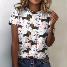 Load image into Gallery viewer, Cutest Black and Tan Dachshund All Over Print Women&#39;s Cotton T-Shirt - 4 Colors-Apparel-Apparel, Dachshund, Shirt, T Shirt-2XS-White1-1
