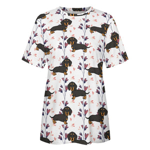 Cutest Black and Tan Dachshund All Over Print Women's Cotton T-Shirt - 4 Colors-Apparel-Apparel, Dachshund, Shirt, T Shirt-5