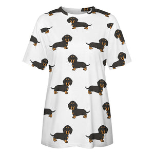 Cutest Black and Tan Dachshund All Over Print Women's Cotton T-Shirt - 4 Colors-Apparel-Apparel, Dachshund, Shirt, T Shirt-14