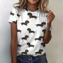 Load image into Gallery viewer, Cutest Black and Tan Dachshund All Over Print Women&#39;s Cotton T-Shirt - 4 Colors-Apparel-Apparel, Dachshund, Shirt, T Shirt-2XS-White-6
