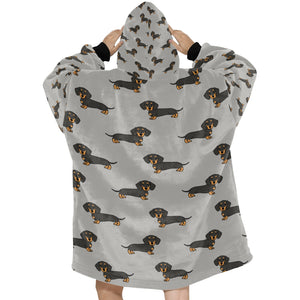 Cutest Black and Tan Dachshund Love Blanket Hoodie for Women-Apparel-Apparel, Blankets-13
