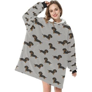 Cutest Black and Tan Dachshund Love Blanket Hoodie for Women-Apparel-Apparel, Blankets-14