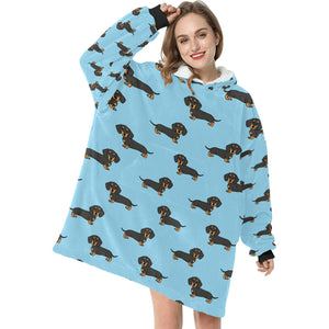 Cutest Black and Tan Dachshund Love Blanket Hoodie for Women-Apparel-Apparel, Blankets-3