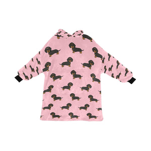 Cutest Black and Tan Dachshund Love Blanket Hoodie for Women-Apparel-Apparel, Blankets-Pink-ONE SIZE-5