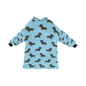 Cutest Black and Tan Dachshund Love Blanket Hoodie for Women-Apparel-Apparel, Blankets-SkyBlue-ONE SIZE-1