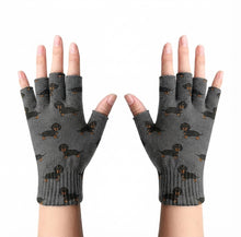 Load image into Gallery viewer, Cutest Black and Tan Dachshund Love Touch Screen Gloves-Accessories-Accessories,Dachshund,Dog Dad Gifts,Dog Mom Gifts,Gloves-Gray-Fingerless Gloves-1