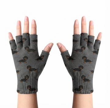 Cutest Black And Tan Dachshund Love Touch Screen Gloves Fingerless Gray 360x