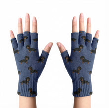 Load image into Gallery viewer, Cutest Black and Tan Dachshund Love Touch Screen Gloves-Accessories-Accessories,Dachshund,Dog Dad Gifts,Dog Mom Gifts,Gloves-Navy-Fingerless Gloves-4