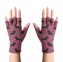 Load image into Gallery viewer, Cutest Black and Tan Dachshund Love Touch Screen Gloves-Accessories-Accessories,Dachshund,Dog Dad Gifts,Dog Mom Gifts,Gloves-Rose gold-Fingerless Gloves-3
