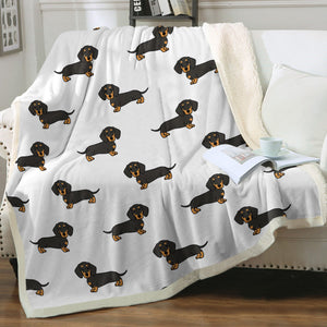 Cutest Black and Tan Dachshund Soft Warm Fleece Blanket - 4 Colors-Blanket-Blankets, Dachshund, Home Decor-Ivory-Small-2