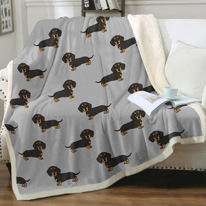 Cutest Black and Tan Dachshund Soft Warm Fleece Blanket - 4 Colors-Blanket-Blankets, Dachshund, Home Decor-Warm Gray-Small-4
