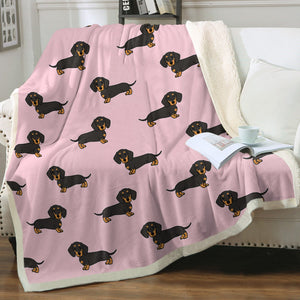 Cutest Black and Tan Dachshund Soft Warm Fleece Blanket - 4 Colors-Blanket-Blankets, Dachshund, Home Decor-Soft Pink-Small-1