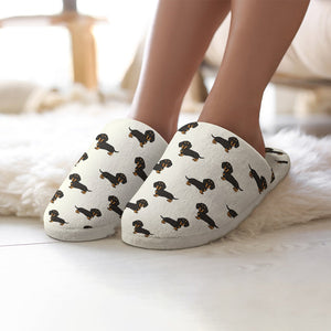 Cutest Black and Tan Dachshund Women's Cotton Mop Slippers-13