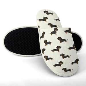 Cutest Black and Tan Dachshund Women's Cotton Mop Slippers-20