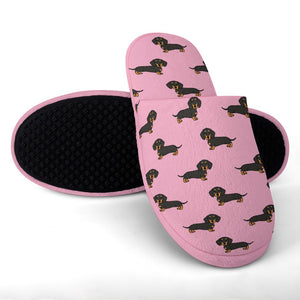 Cutest Black and Tan Dachshund Women's Cotton Mop Slippers-2