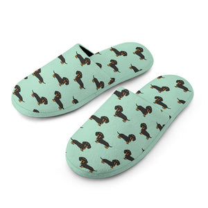 Cutest Black and Tan Dachshund Women's Cotton Mop Slippers-8