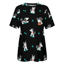 Load image into Gallery viewer, Cutest Black and White Husky Love All Over Print Women&#39;s Cotton T-Shirt - 4 Colors-Apparel-Apparel, Shirt, Siberian Husky, T Shirt-10