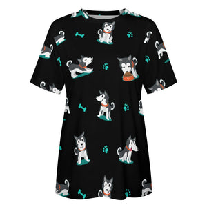 Cutest Black and White Husky Love All Over Print Women's Cotton T-Shirt - 4 Colors-Apparel-Apparel, Shirt, Siberian Husky, T Shirt-10