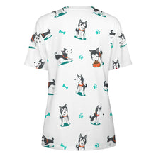Load image into Gallery viewer, Cutest Black and White Husky Love All Over Print Women&#39;s Cotton T-Shirt - 4 Colors-Apparel-Apparel, Shirt, Siberian Husky, T Shirt-2