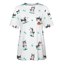 Load image into Gallery viewer, Cutest Black and White Husky Love All Over Print Women&#39;s Cotton T-Shirt - 4 Colors-Apparel-Apparel, Shirt, Siberian Husky, T Shirt-5