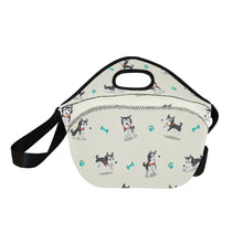 Load image into Gallery viewer, Cutest Black and White Husky Love Neoprene Lunch Bag-4