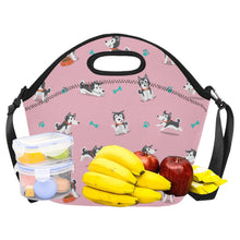 Load image into Gallery viewer, Cutest Black and White Husky Love Neoprene Lunch Bag-6