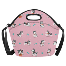 Load image into Gallery viewer, Cutest Black and White Husky Love Neoprene Lunch Bag-7