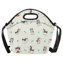 Load image into Gallery viewer, Cutest Black and White Husky Love Neoprene Lunch Bag-Ivory-ONESIZE-1