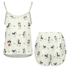 Load image into Gallery viewer, Cutest Black and White Husky Women's Cami and Shorts Pajama Set-11