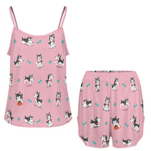 Load image into Gallery viewer, Cutest Black and White Husky Women's Cami and Shorts Pajama Set-14
