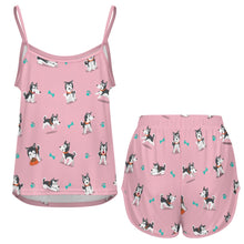 Load image into Gallery viewer, Cutest Black and White Husky Women's Cami and Shorts Pajama Set-15