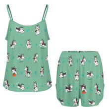 Load image into Gallery viewer, Cutest Black and White Husky Women's Cami and Shorts Pajama Set-18