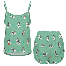 Load image into Gallery viewer, Cutest Black and White Husky Women's Cami and Shorts Pajama Set-19