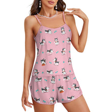 Load image into Gallery viewer, Cutest Black and White Husky Women's Cami and Shorts Pajama Set-22